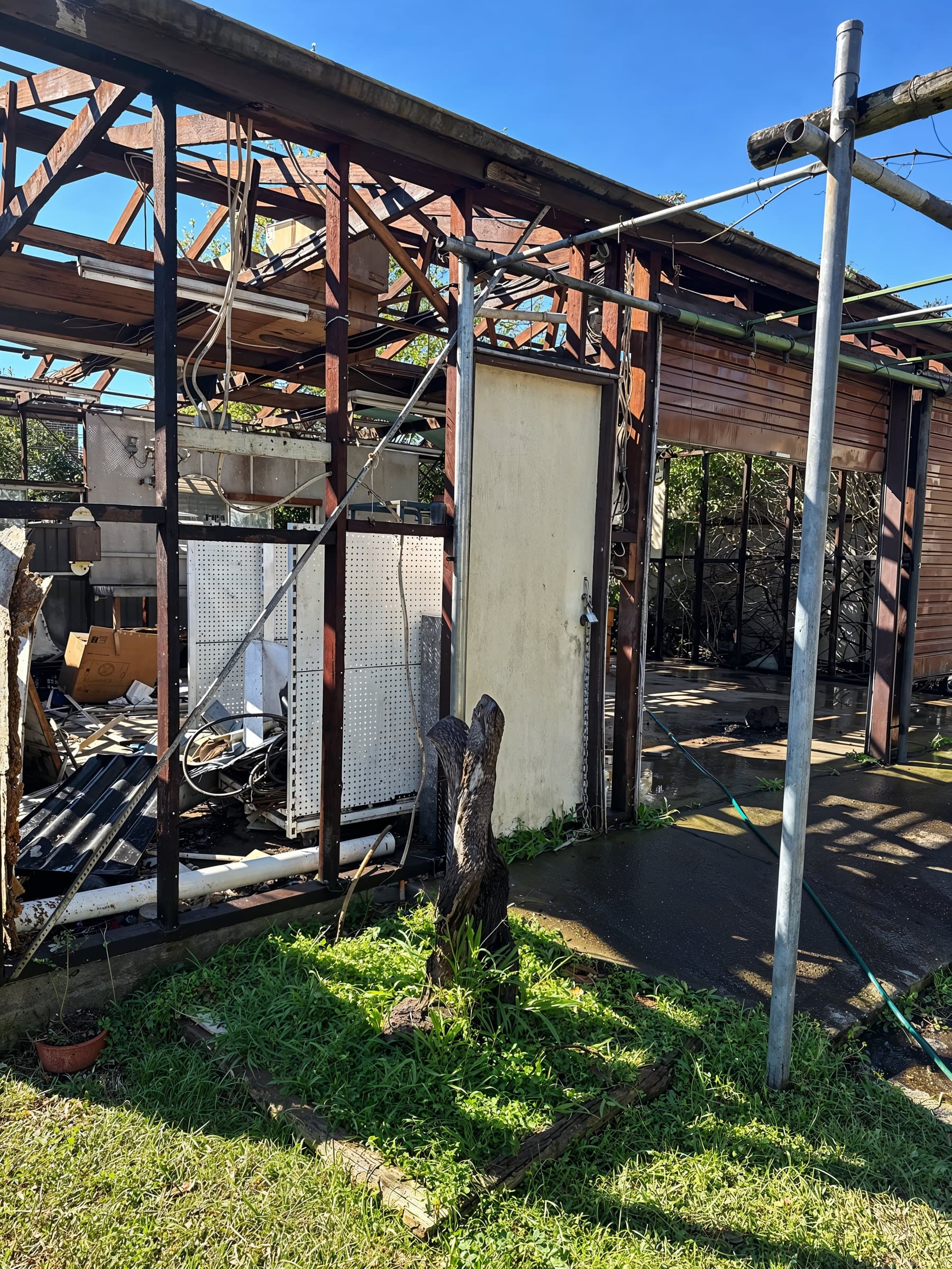 House stripped to steel frame